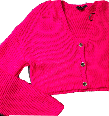 Forever 21 Cropped Fuzzy Barbie Core Cardigan Sweater Med Pink Long Bell  Sleeve | eBay