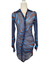 Pretty Little Things Womens Sheer Assymetrical Striped Shirt Dress Size 6