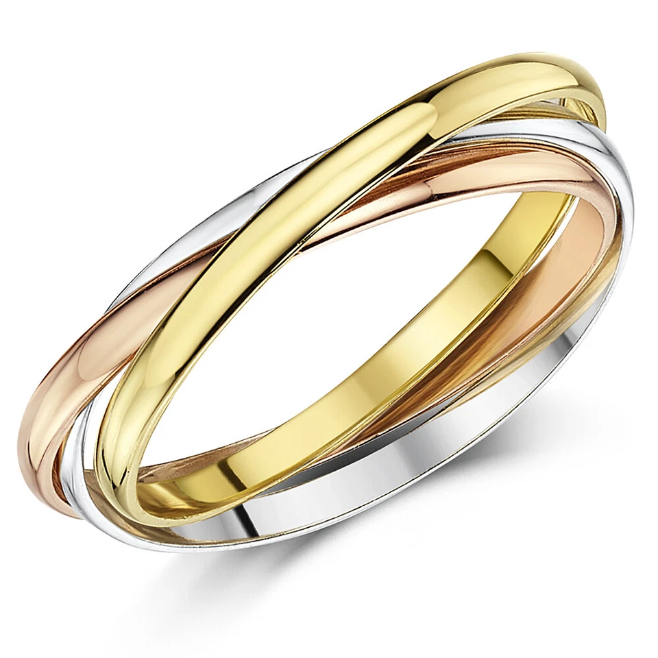 9ct Russian Wedding Ring Multi-Tone 3 Colour Gold Band Three Colour 2mm 3mm 4mm - Image 2 of 4