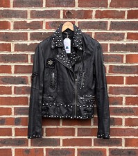 All Saints Ladies Harris Leather Biker Jacket Uk12 Us8 Eu40 Moto Bomber A209