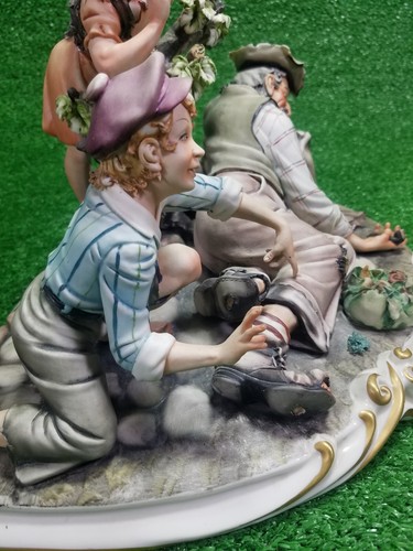 Rare Large 14" CAPODIMONTE Children and Hobo Signed by Artist Excellent Cond. - Picture 8 of 18