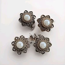 Vintage Filligre Button Covers Lot Of 4 Semi Different Patterns Faux Pearl  OF