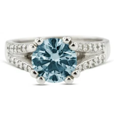 1 Carat Blue SI2 Round Cut Natural Certified Diamonds 14k Gold Engagement Ring