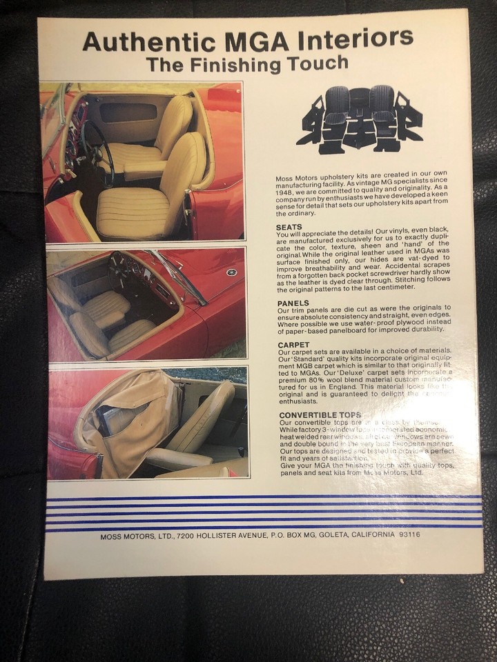 Moss Motors Parts Catalog For MGA 65 Page Catalog From 1985. Edition MGA  -11 | eBay