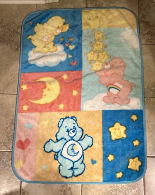Vtg Care Bears Bedtime Cheer Sunshine Baby Blanket Plush 43 x 31
