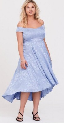 Torrid Size 30 Disney Cinderella Blue Off Shoulder Satin Hi-Low Dress Plus Size