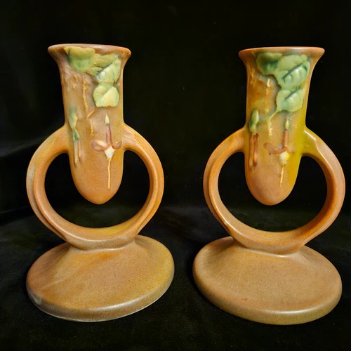 Vintage Roseville Pottery Fuchsia Candle Holder 1133-5 Terra Cotta c. 1938 5"