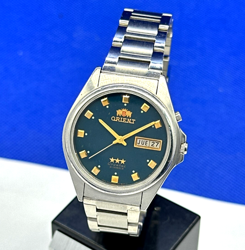 Orient 3 stars stainless steel automatic wristwatch dark green dial Japan - Picture 4 of 17