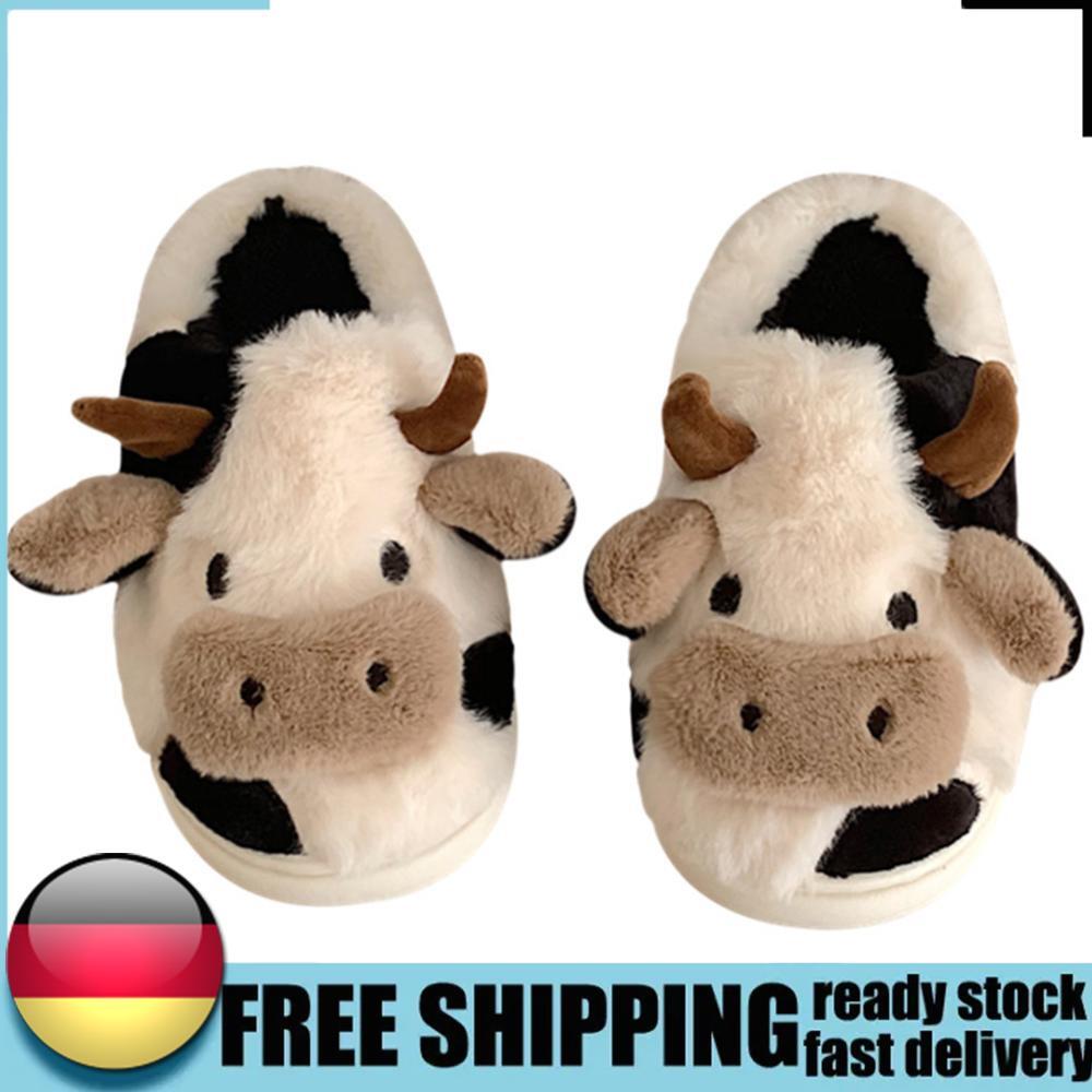 APL Pantofole da donna in pelliccia soffice antiscivolo mucca pantofole preppy carine per inverno