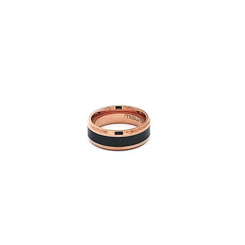 Anillo de fibra de carbono negro forjado de acero inoxidable oro rosa 8 mm | grabado gratuito - Vídeo 1 de 1