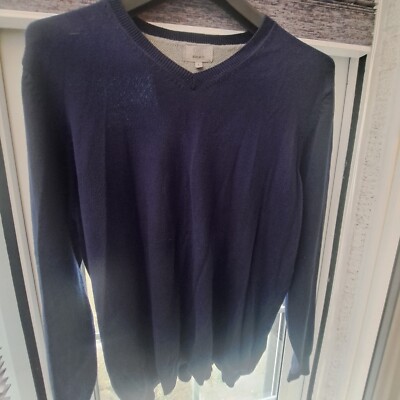 Marks and Spencer Regular Fit 100% Cotton Blue V Neck Jumper