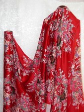 Pure Silk Satin Charmeuse Fabric Red Bouquet Per Yard