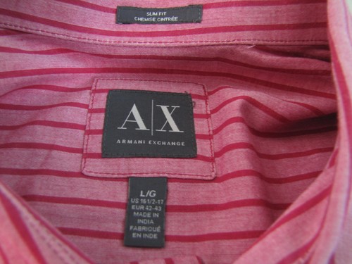 ARMANI Exchange SLIM FIT Button Front Shirt Size LARGE PINK Stripes L/S Mens - Picture 3 of 6