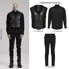 Punk Rave Men's Black Vintage Gothic Printed Pu Leather Waistcoat Party Vest