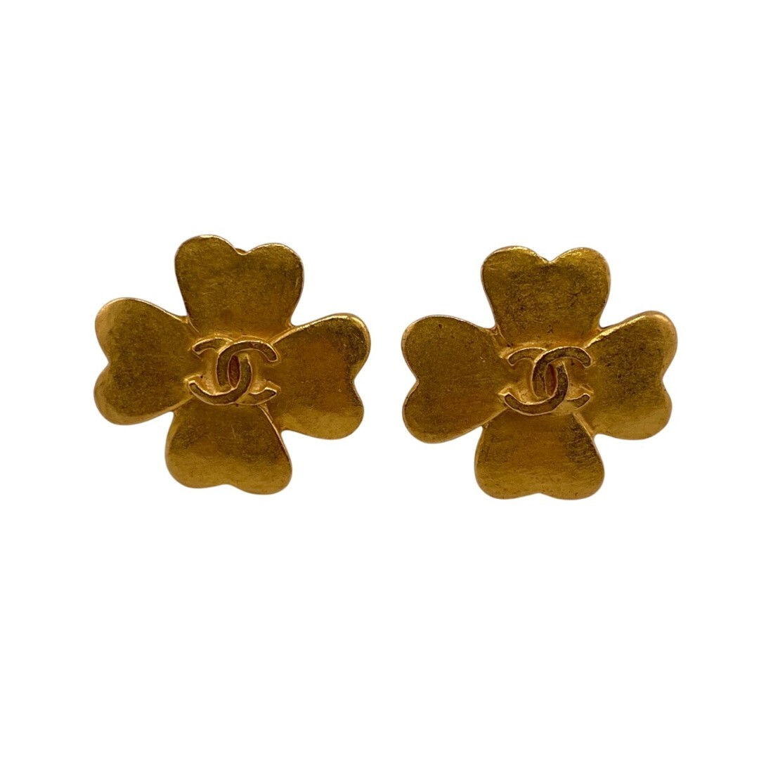 Chanel 95P Coco Mark Clover Earrings in Gold Luxury Jewelry
