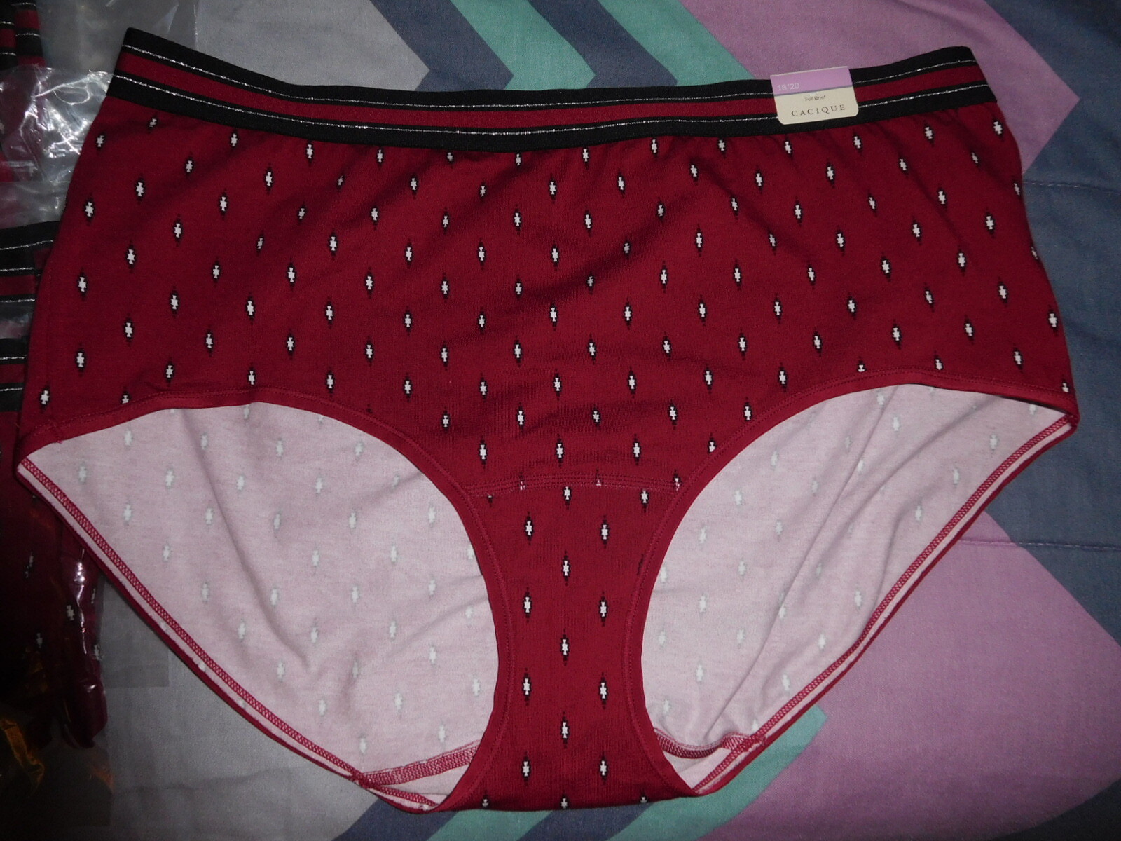 NWT 18/20 CACIQUE FULL BRIEF COTTON BLEND WIDE BAND RED SOUTHWEST PRINT