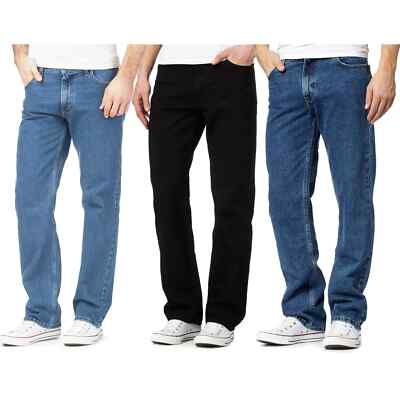 Mens Wearing Euro Denim Basic Regular Straight Classic Fit Jeans 100% Cotton