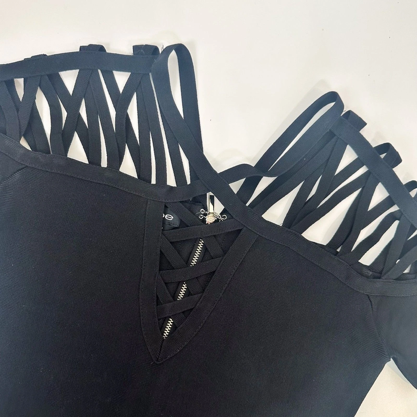 Bebe Mini Abito Nero Bodycon Fascia Gabbia Tg Small Festa San Valentino Gotico