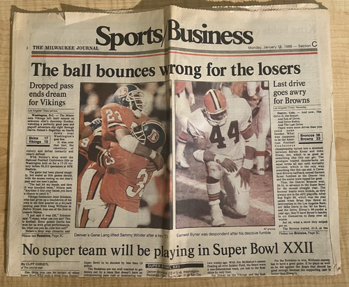 1988 The Milwaukee Journal The Drive Cleveland Browns vs Denver Broncos 1/18/88