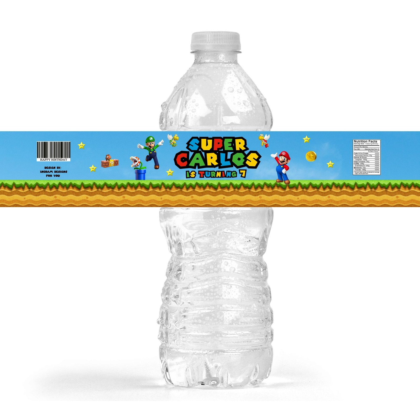 Super Mario Water Bottle Labels