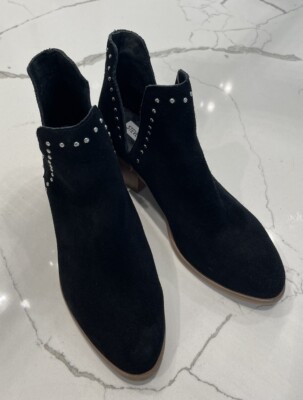 Steve Madden Rockstar Women Studded Black Suede Almond Toe Chunky Heel  Bootie 8M