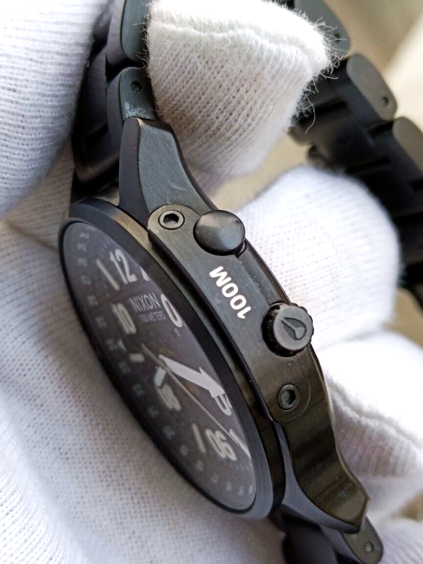 NIXON Ascender A1208 Black 100M Moon Phase Month Day Date 42mm