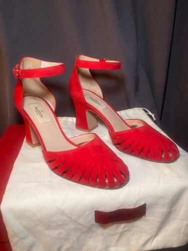 Valentino Garavani Cutout Red Suede D'Orsay Heels Women's Shoes Size 37.5
