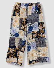  280 Johnny Was Women's Blue Patchwork Floral Print Silk Pants Size L