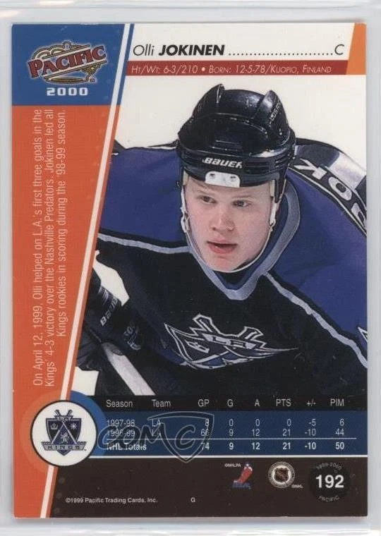 1999-00 Pacific Red Olli Jokinen #192 - Image 2 of 2