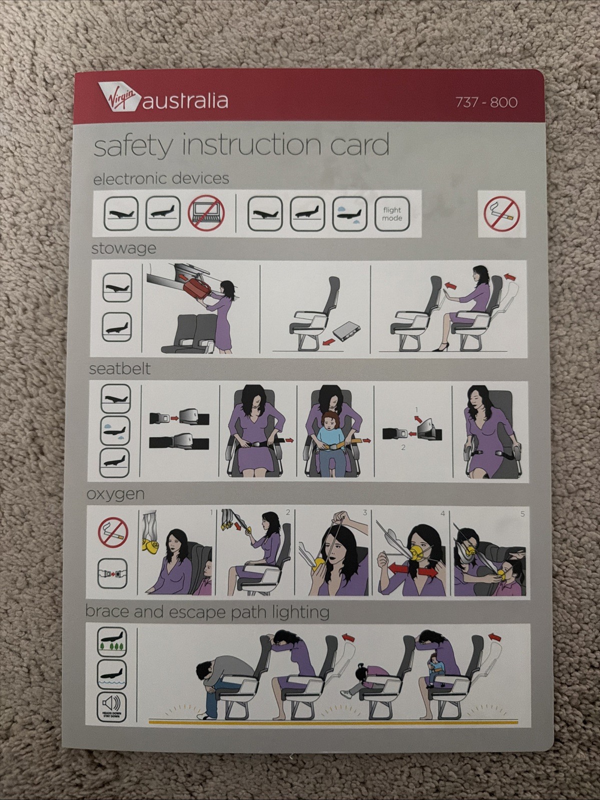 Virgin Australia B 737-800 ( SIC737800-V2) Safety Instruction Card