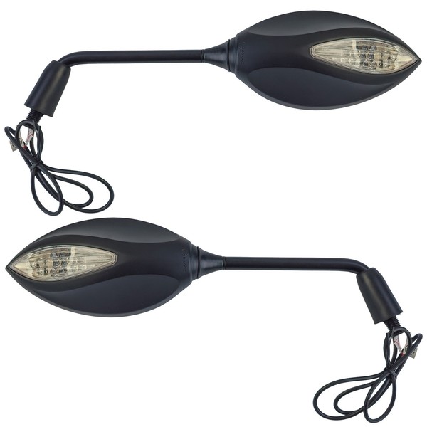 Motorrad Universal Roller Spiegel Paar Mit Led-Blinker MetallgehäUse Schwarz-image