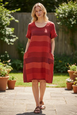Sahara Women's Size Large Orange Striped 100% Linen Lagenlook Dress - Free P+P