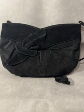 Vintage Black Suede Clutch Shoulder Bag Minimalist Soft Leather Feel
