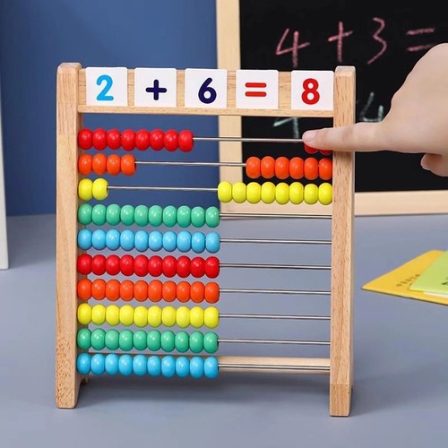Wooden Abacus for Kids Math - 10-Row Counting Toy with 100 Beads ...