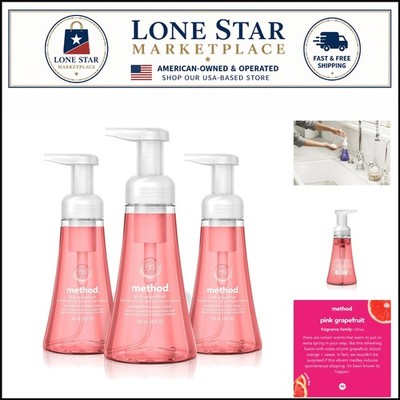 Eco-Friendly 3-Pack of Method Pink Grapefruit Foaming Hand Soap - 10 Fl Oz Each