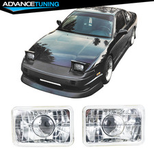 Universal Chrome 7x6 Square H4 Diamond Projector Head Lights Lamps Left Right