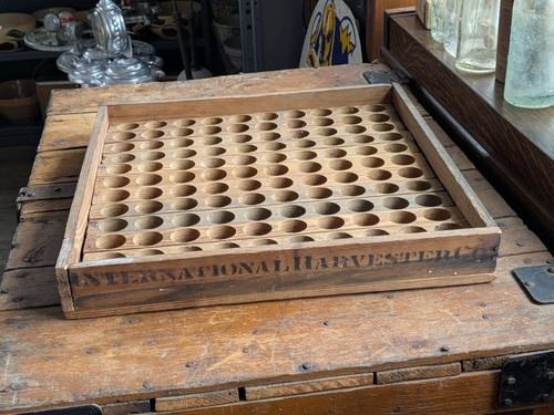 **RARE** Primitive International Harvester Advertising Wooden Seed Box Sign Tray