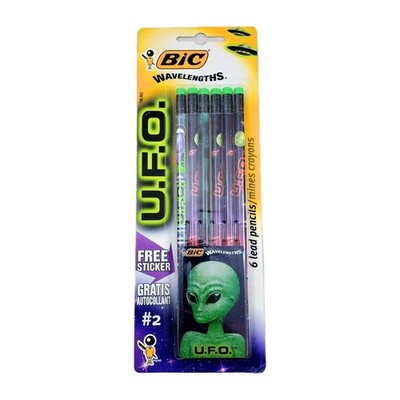 VTG 1997 BiC Wavelengths U.F.O. Alien #2 Lead Pencils 6 Pack with Sticker NOS