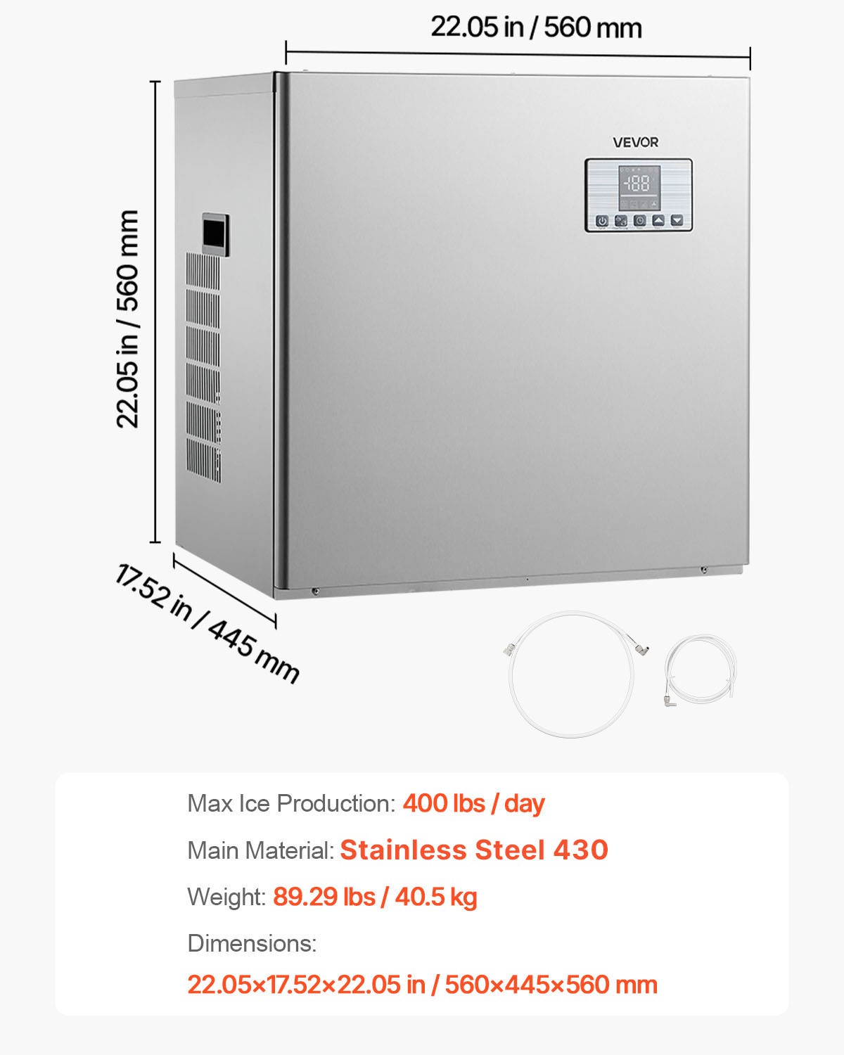 VEVOR Commercial Ice Maker Machine - Head 400 lbs/Day Self-Cleaning Ice Maker