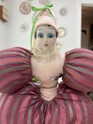 Large Pink Stripe Harlequin Jester Porcelain Doll Silvestri Collection