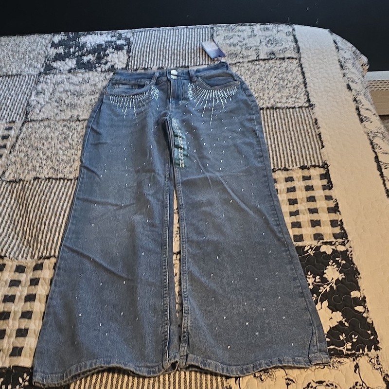 Limited Too Girls 14 Blue Flared Rhinestone Denim Jeans w/ Pockets