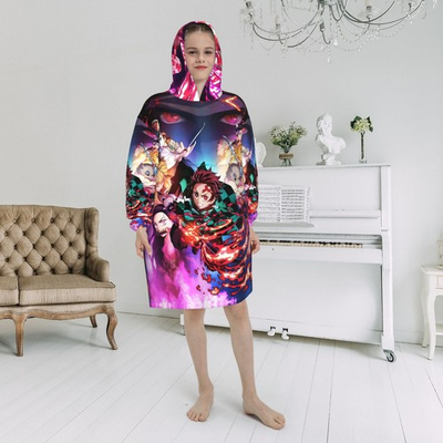 #ad Demon Slayer Manga Kids#x27; Warm Hoodie Loose Fit Snow Leopard Fleece Sweatshirt $36.98