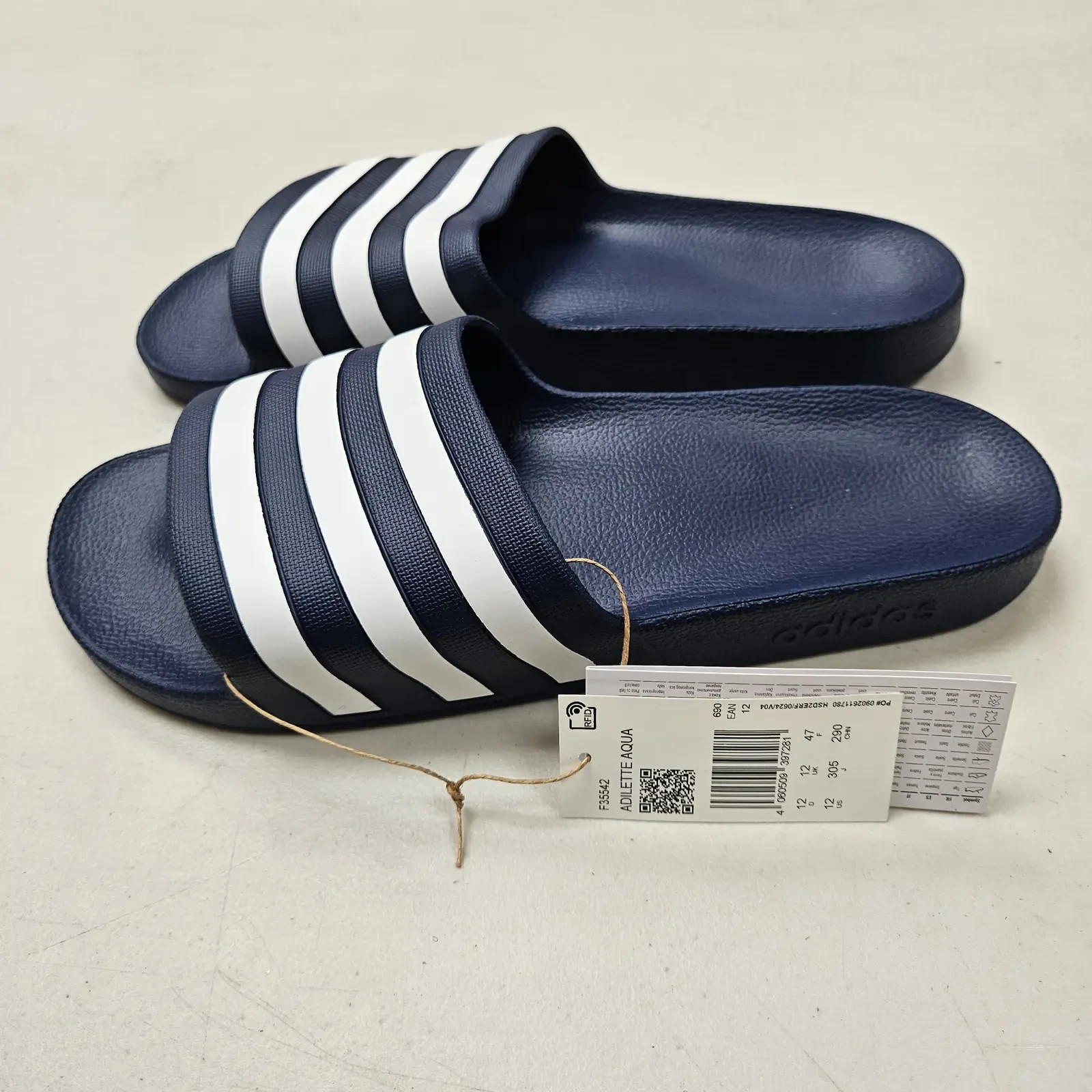 Adidas Adilette Aqua Mens Sliders UK 12 EU 47 Navy Blue White Pool Shower