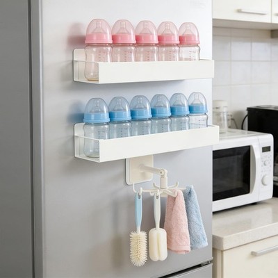 2 Pack Magnetic Baby Bottle Organizer for Refrigerator, Space-Saving Metal St...