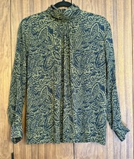 Vintage 80s Christian Dior High Neck Button Back Brown And Black Blouse Size 10