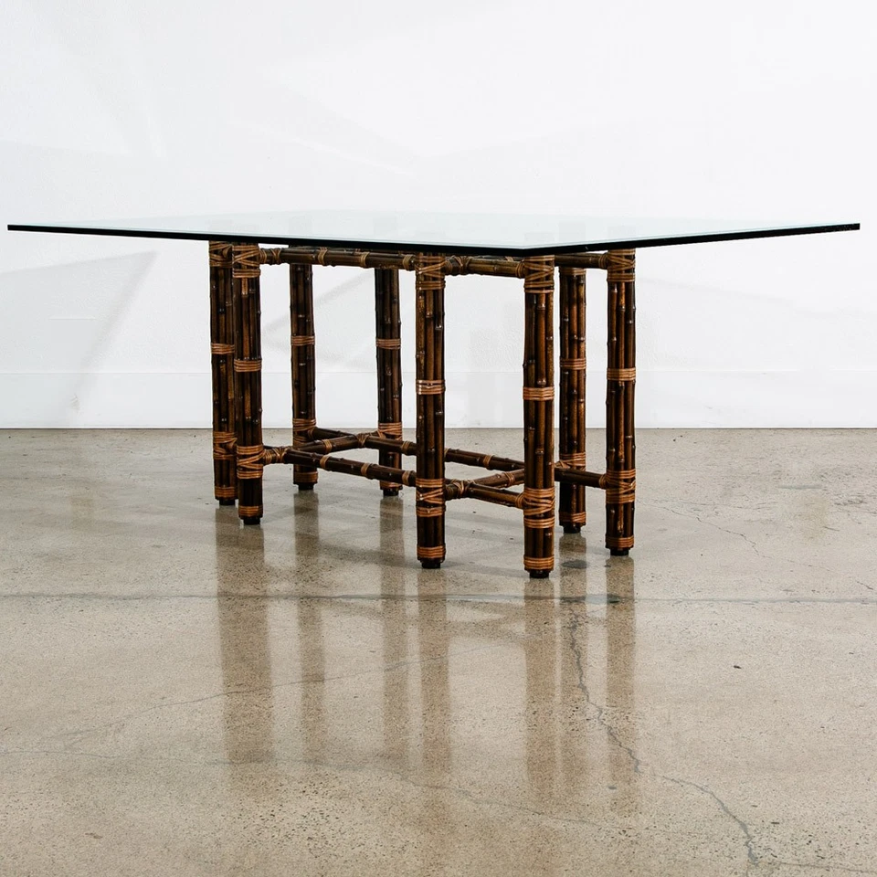 Mesa de jantar moderna meados do século vidro McGuire bambu orgânico - Imagem 3 de 4