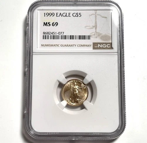 1999 $5 American Gold Eagle 1/10 Oz Gold NGC MS69 .999 Fine Gold USA
