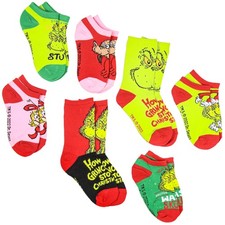 Dr Seuss Kids How GRINCH Stole Christmas Week Of Socks Mix and Match 7 Pairs