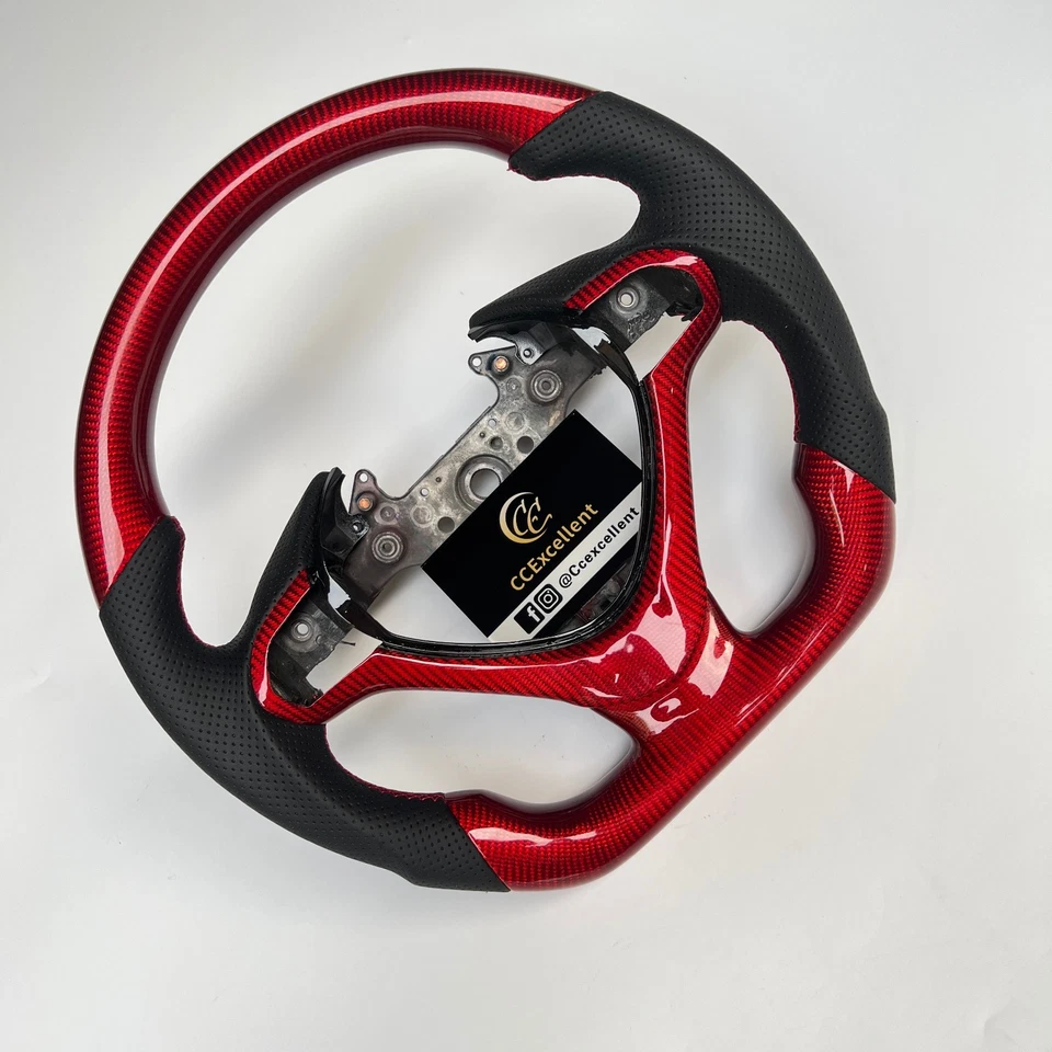 For Acura TSX 2009-2014 glossy red real carbon fiber steering wheel with trim - Image 3 of 4