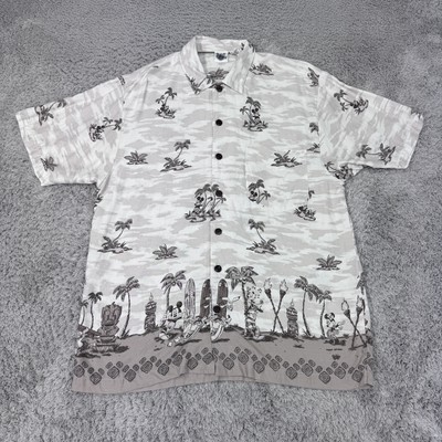 Vintage Disney Catalog Shirt Mens Medium Hawaiian Aloha Mickey Goofy Tiki 90s